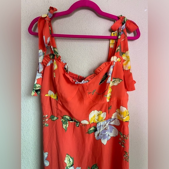 Lulu’s Forever Floral Orange Floral Print Tie-Strap Slit Ruched  Maxi Dress XL - Picture 5 of 11